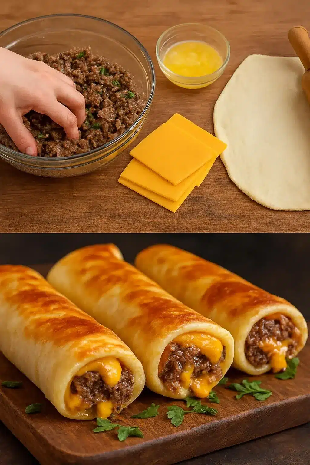 Garlic Butter Beef Cheeseburger Rollups