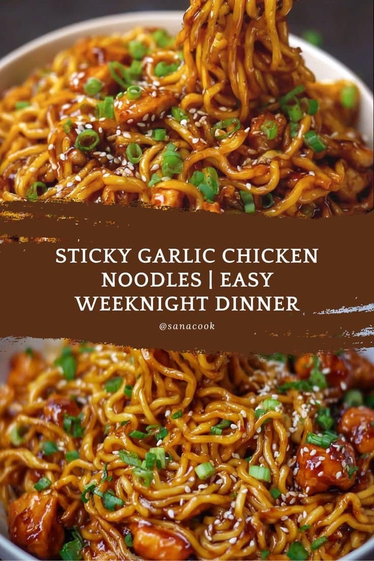 Sticky Garlic Chicken Noodles Recipe