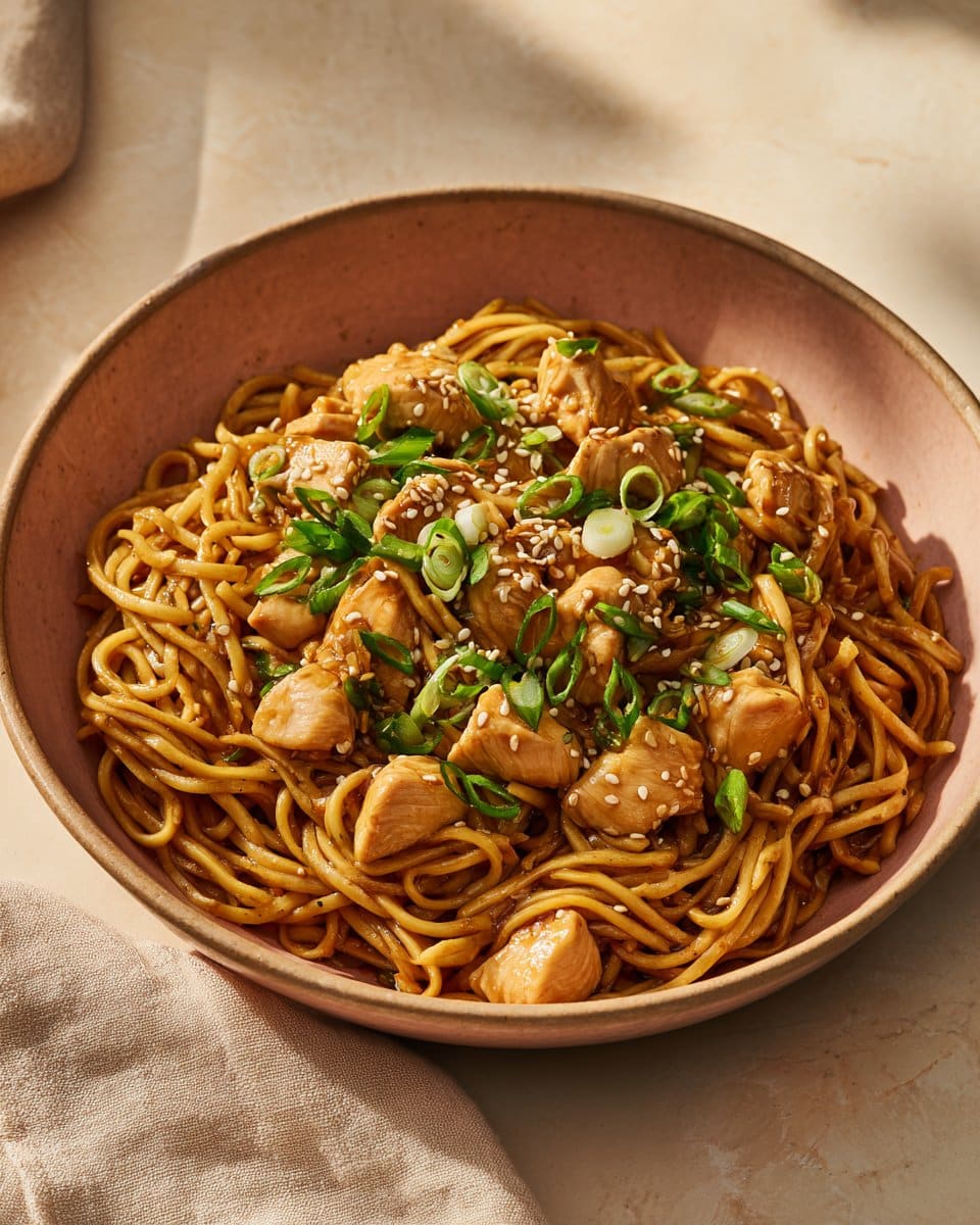 Sticky Garlic Chicken Noodles Recipe