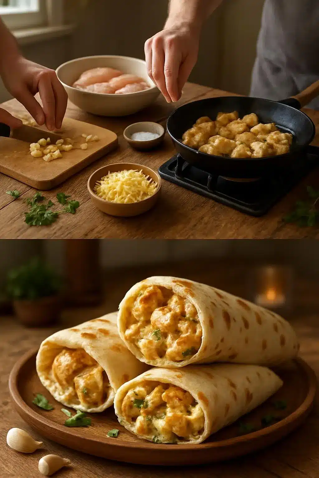 Cheesy Garlic Chicken Wraps