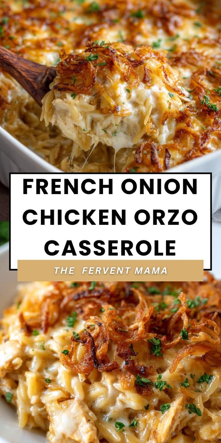 French Onion Chicken Orzo Casserole