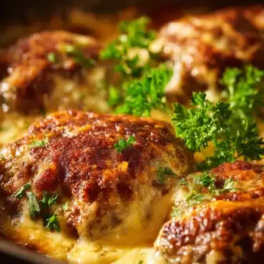 Amish Hamburger Steak Bake served with sides on a rustic dining table