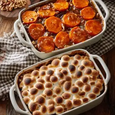 Delicious scalloped sweet potatoes baked to golden perfection