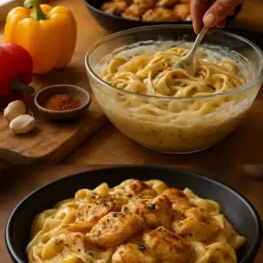 Delicious Cajun Chicken Pasta served with a creamy sauce and vegetables