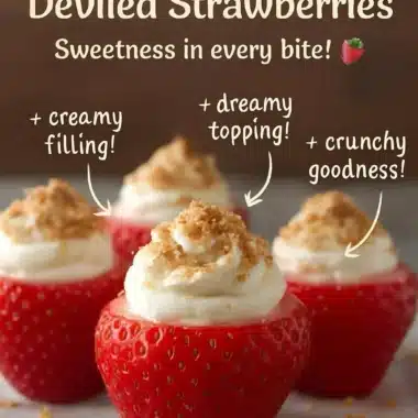 Delicious cheesecake strawberries topped with fresh berries.