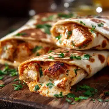 Cheesy garlic chicken wraps with chicken, cheese, and fresh ingredients