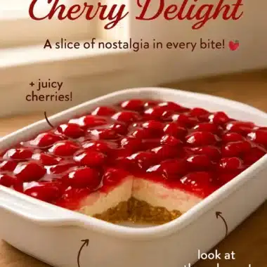Delicious Cherry Delight dessert topped with fresh cherries