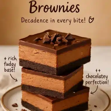 Delicious Chocolate Mousse Brownies topped with chocolate glaze and raspberries