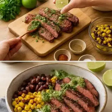 Cilantro Lime Steak Bowls with fresh ingredients and vibrant colors