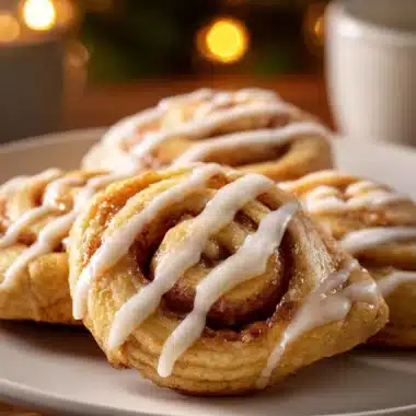 Freshly baked cinnamon roll cookies topped with icing and sprinkled with cinnamon