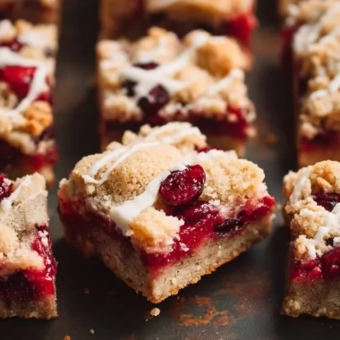 Delicious cranberry crumble bars with a golden topping and vibrant cranberry filling.