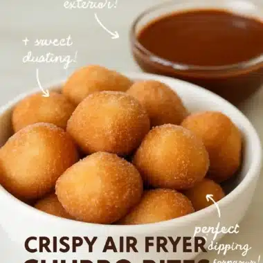 Crispy air fryer churro bites dusted with cinnamon sugar