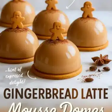 Decadent Gingerbread Latte Mousse Domes topped with festive spices and whipped cream.