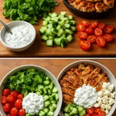 Delicious Greek Chicken Bowl with fresh vegetables and herbs
