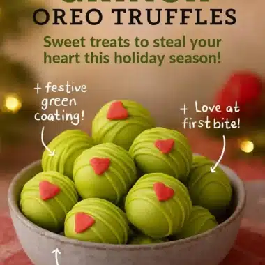 Delicious Grinch Oreo Truffles decorated for the holidays