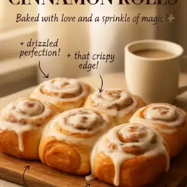 Freshly baked homemade cinnamon rolls with icing on top