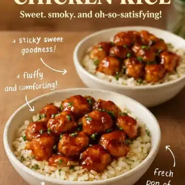 Honey BBQ Chicken Rice dish ready to be served