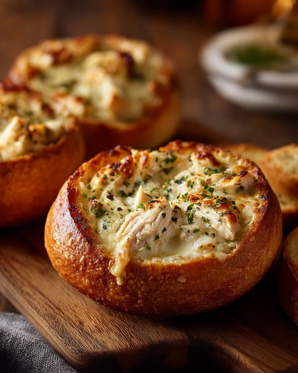 Chicken Alfredo Garlic Bread Bowls