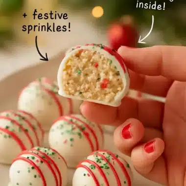 Delicious Little Debbie Christmas Tree Cake Truffles decorated for the holidays