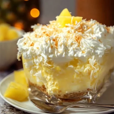 Delicious no-bake pineapple dessert served in a bowl with cream and fruits