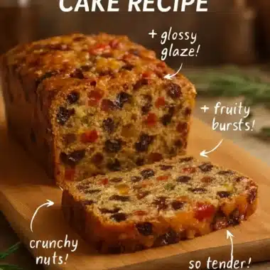 Delicious old-fashioned fruit cake, rich with dried fruits and nuts.