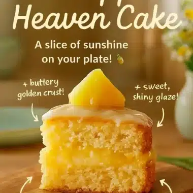 Pineapple Heaven Cake topped with fresh pineapple and whipped cream
