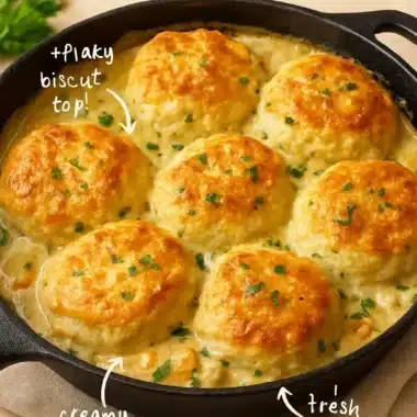 Red Lobster Biscuit Chicken Pot Pie with flaky biscuits and creamy chicken filling
