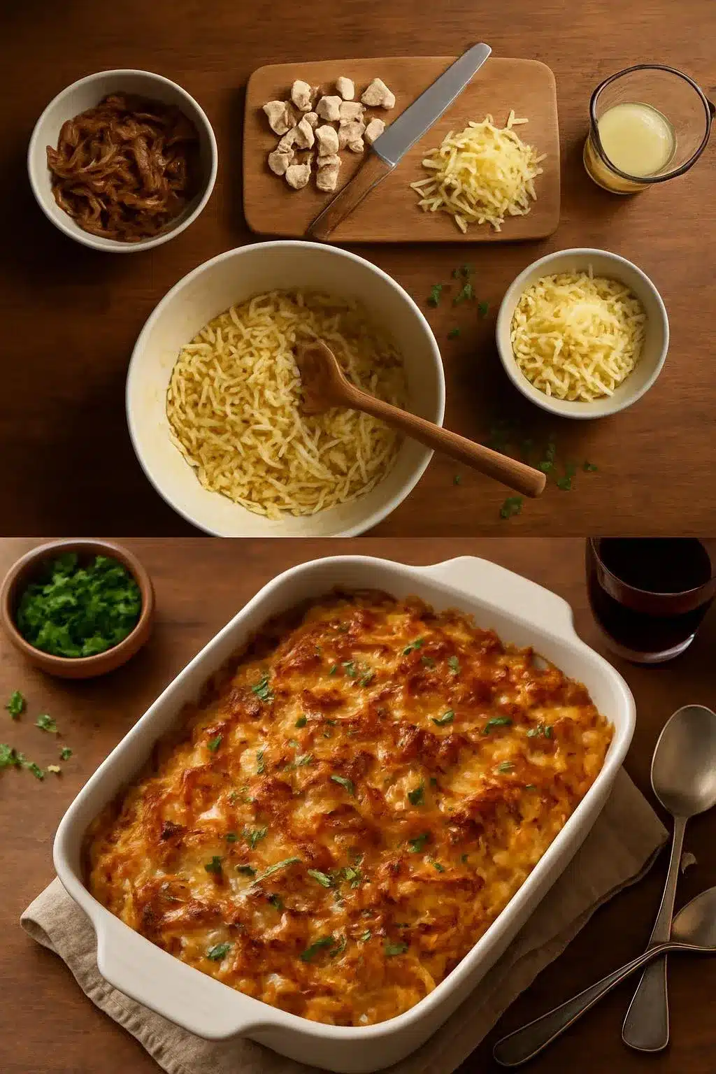 French Onion Chicken Orzo Casserole