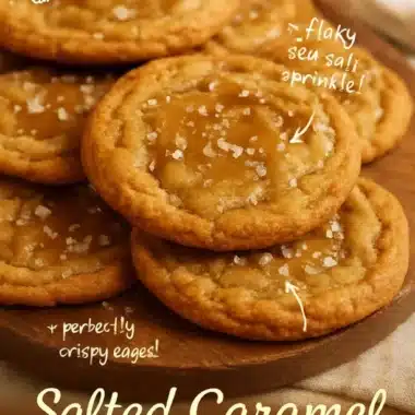 Freshly baked salted caramel cookies with drizzled caramel on top