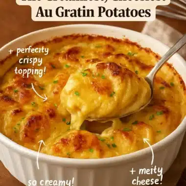 Deliciously baked scalloped potatoes topped with cheese and herbs