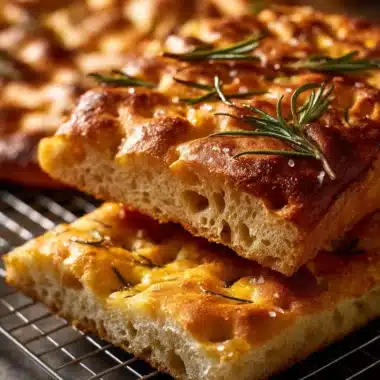 Deliciously baked Sourdough Focaccia with golden crust and herbs