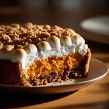 Sweet potato casserole with marshmallows and cinnamon streusel topping