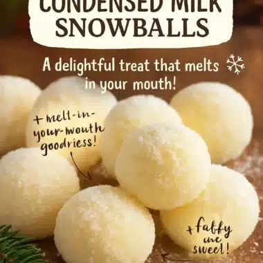 Sweetened condensed milk snowballs on a serving plate