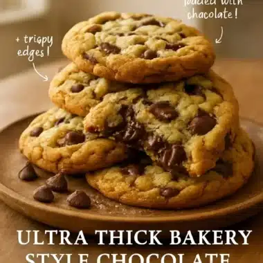 Delicious thick chocolate chip cookies with gooey chocolate chunks