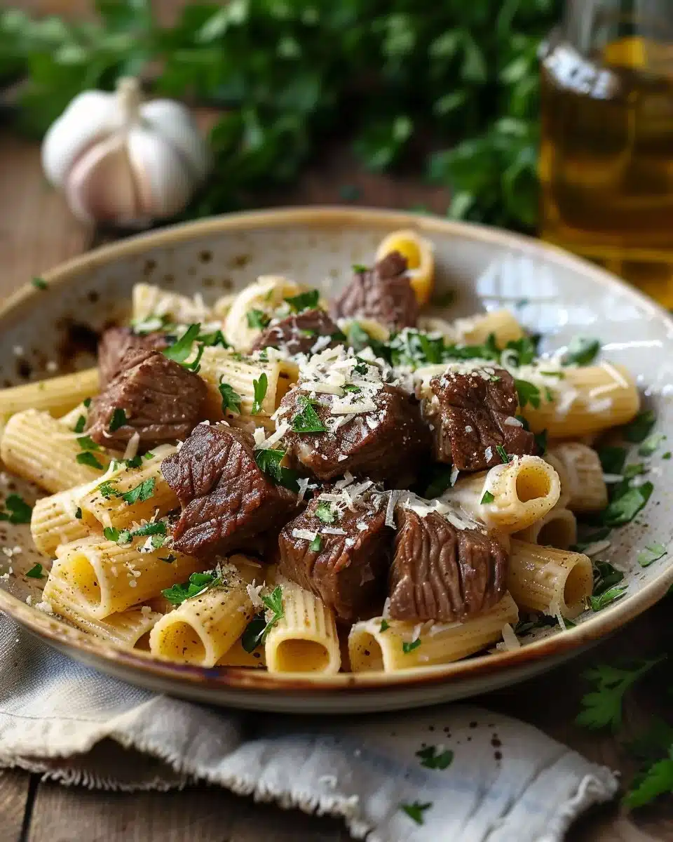 Cajun Steak Tips with Cheesy Rigatoni