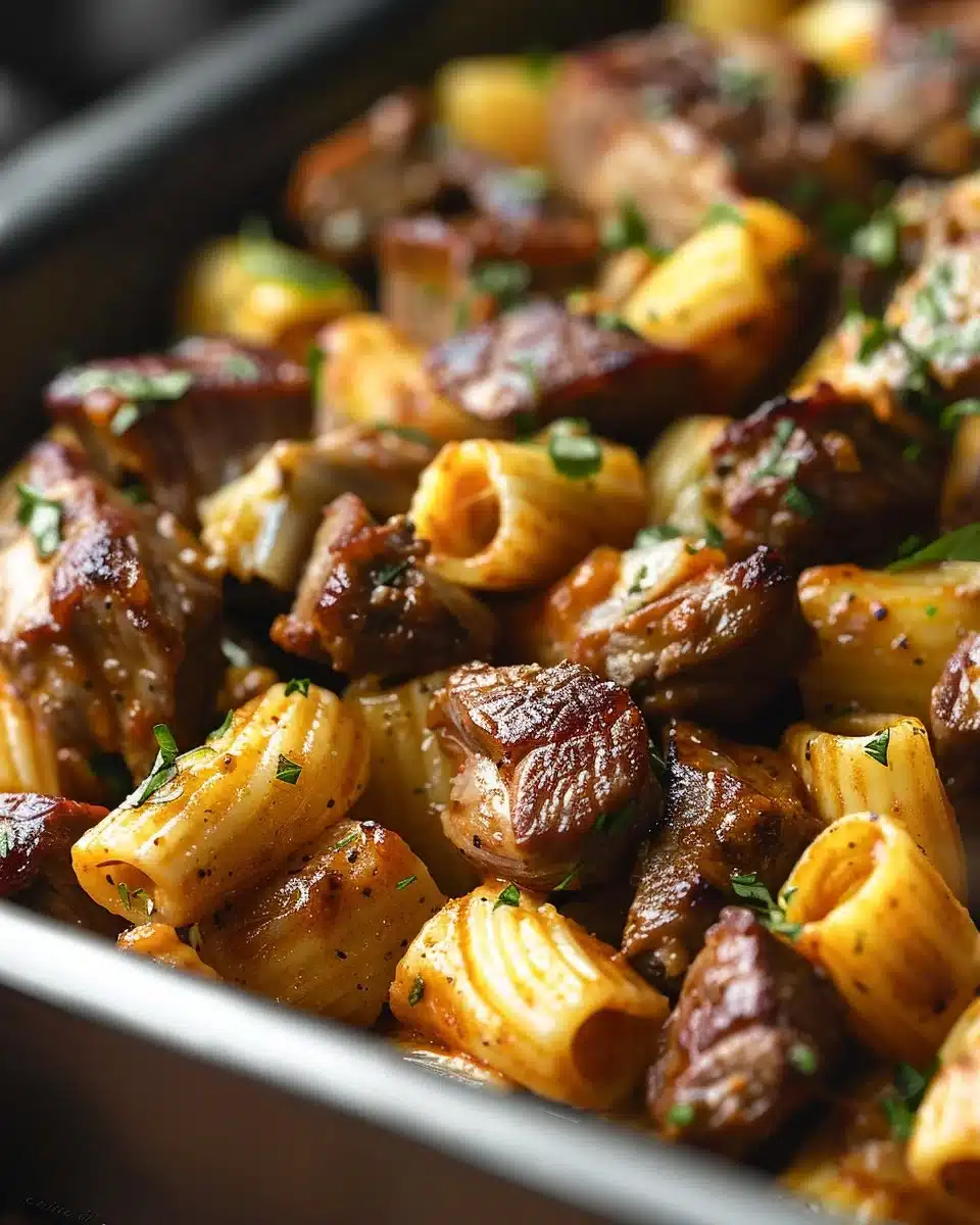 Cajun Steak Tips with Cheesy Rigatoni