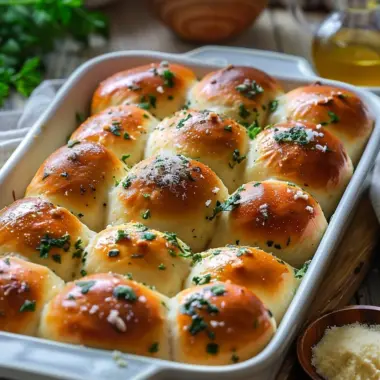 Delicious garlic bread rolls fresh out of the oven, golden and buttery.