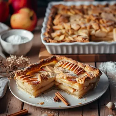 Delicious glazed apple slab pie with a crispy crust and fresh apple filling