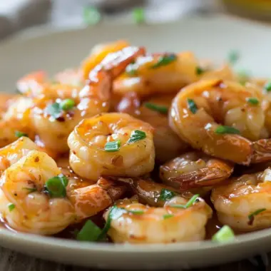 High-protein honey garlic shrimp served on a plate with vegetables