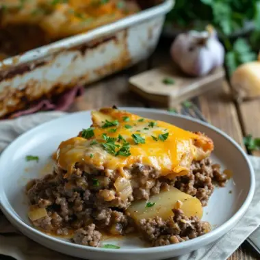Delicious Hobo Casserole made with ground beef and fresh vegetables