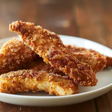 Delicious homemade baked chicken tenders on a plate with dipping sauce.