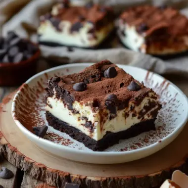 Decadent cheesecake brownies topped with creamy cheesecake swirls.