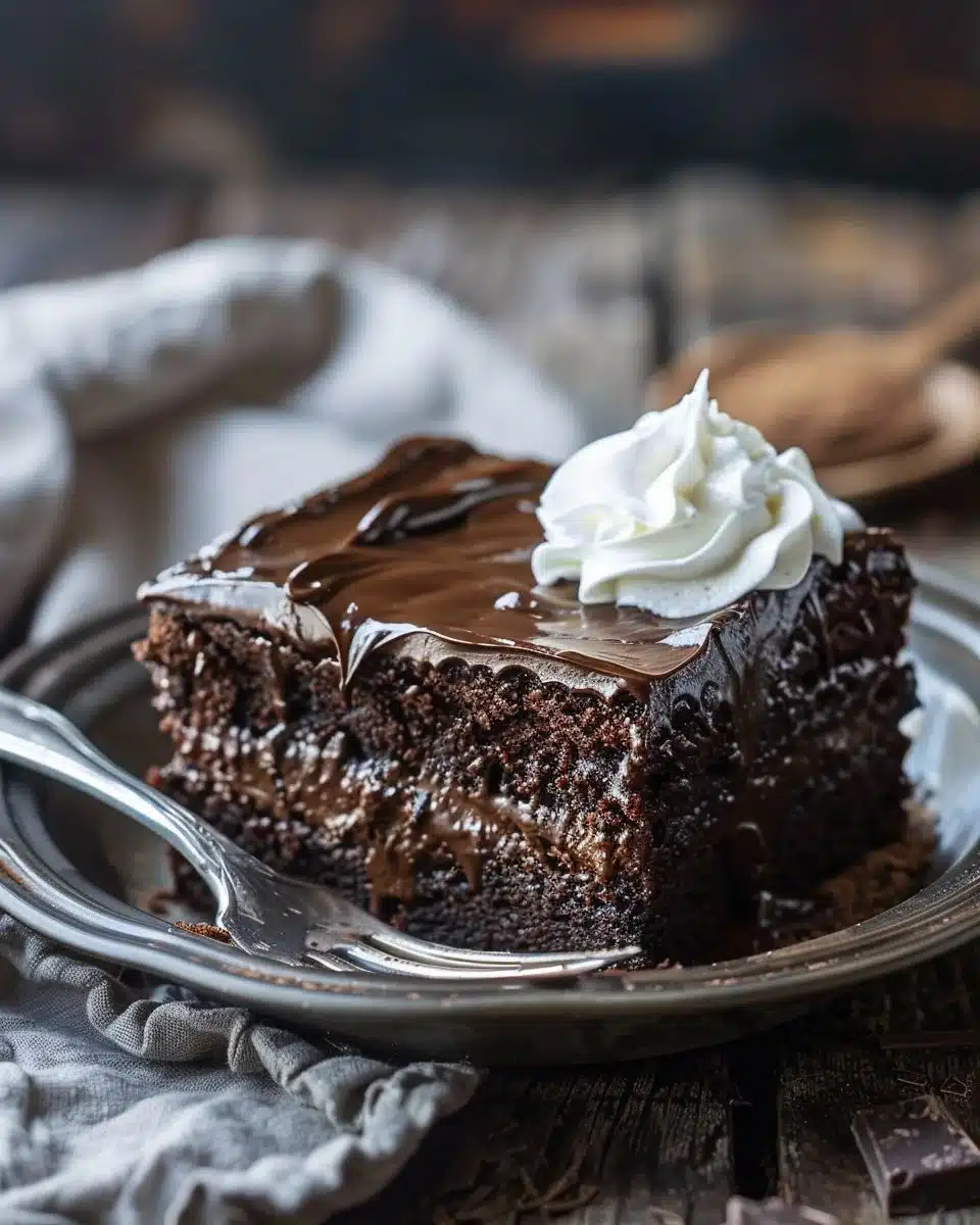 Moist Chocolate Sheet Cake with Whipped Cream and Ganache