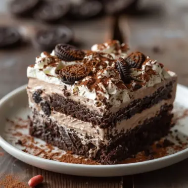 Delicious Oreo Dirt Cake layered with crushed Oreos and creamy filling