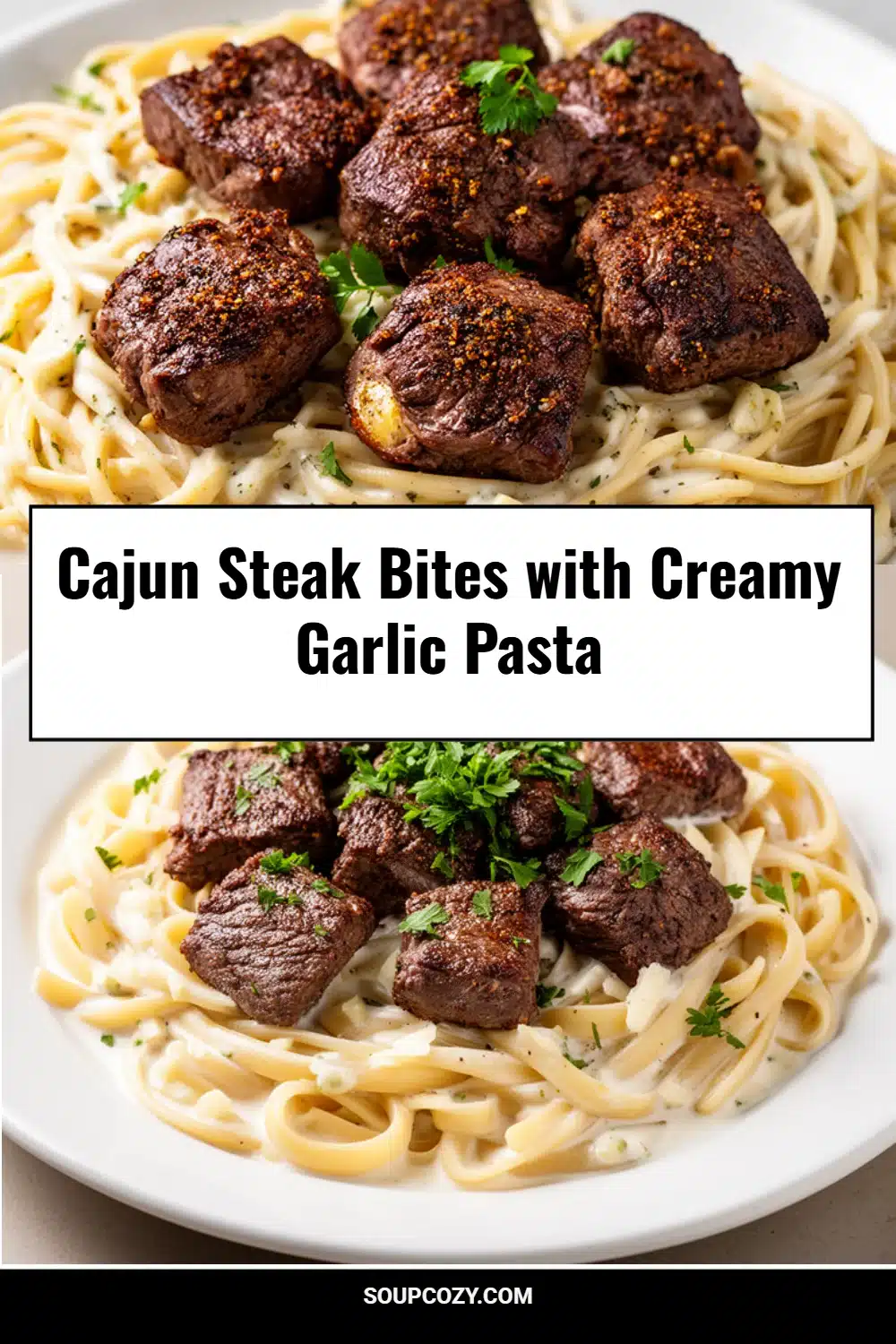 Cajun Steak Bites with Creamy Garlic Pasta