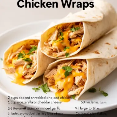 Cozy cheesy garlic chicken wraps with fresh ingredients and melted cheese