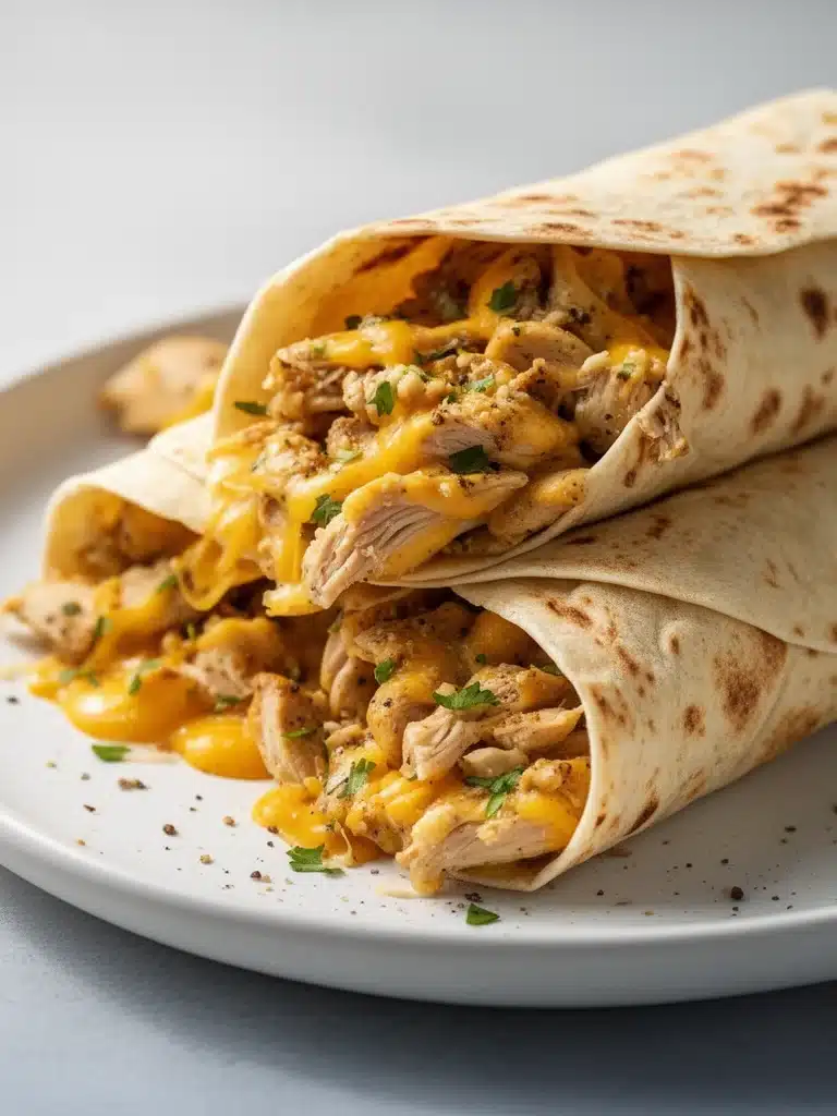 Cozy Cheesy Garlic Chicken Wraps