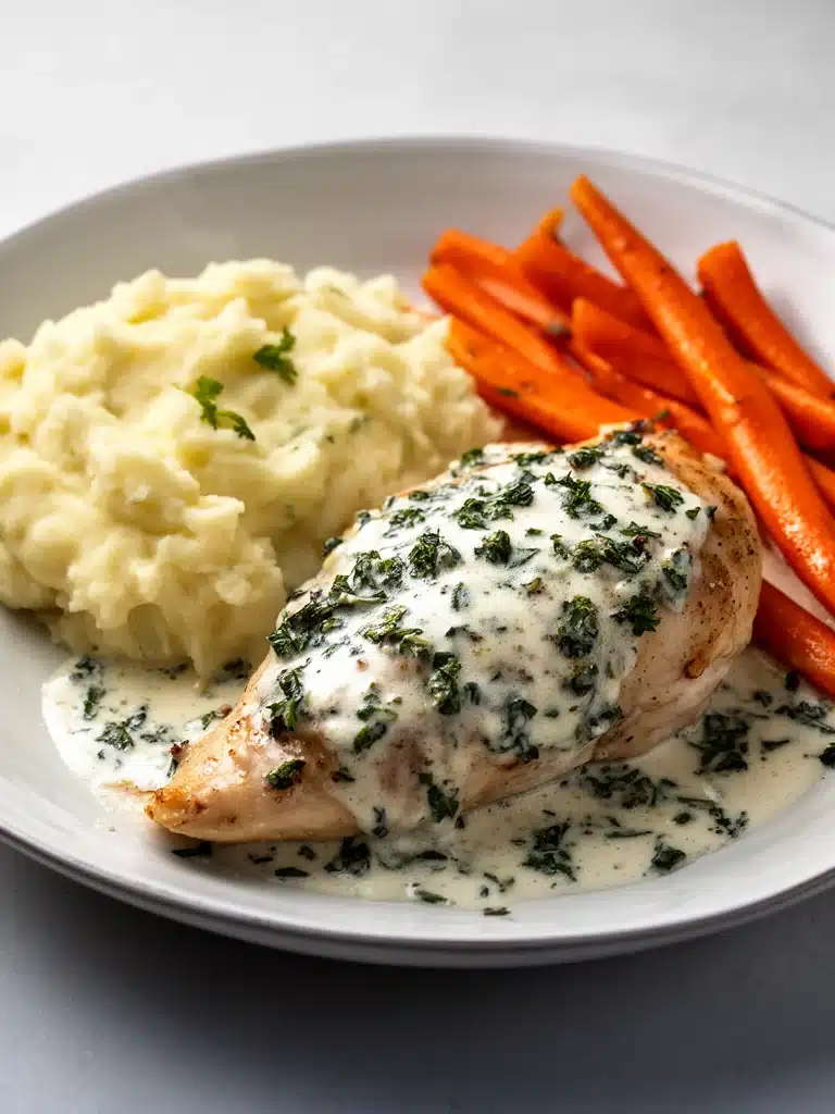 Creamy Herb Chicken with Mashed Potatoes & Glazed Carrots: A Complete Comfort Food Dinner