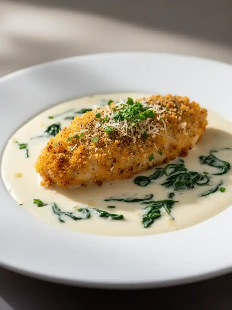 Crispy Parmesan Chicken with a Rich Garlic Sauce - Easy Dinner Idea