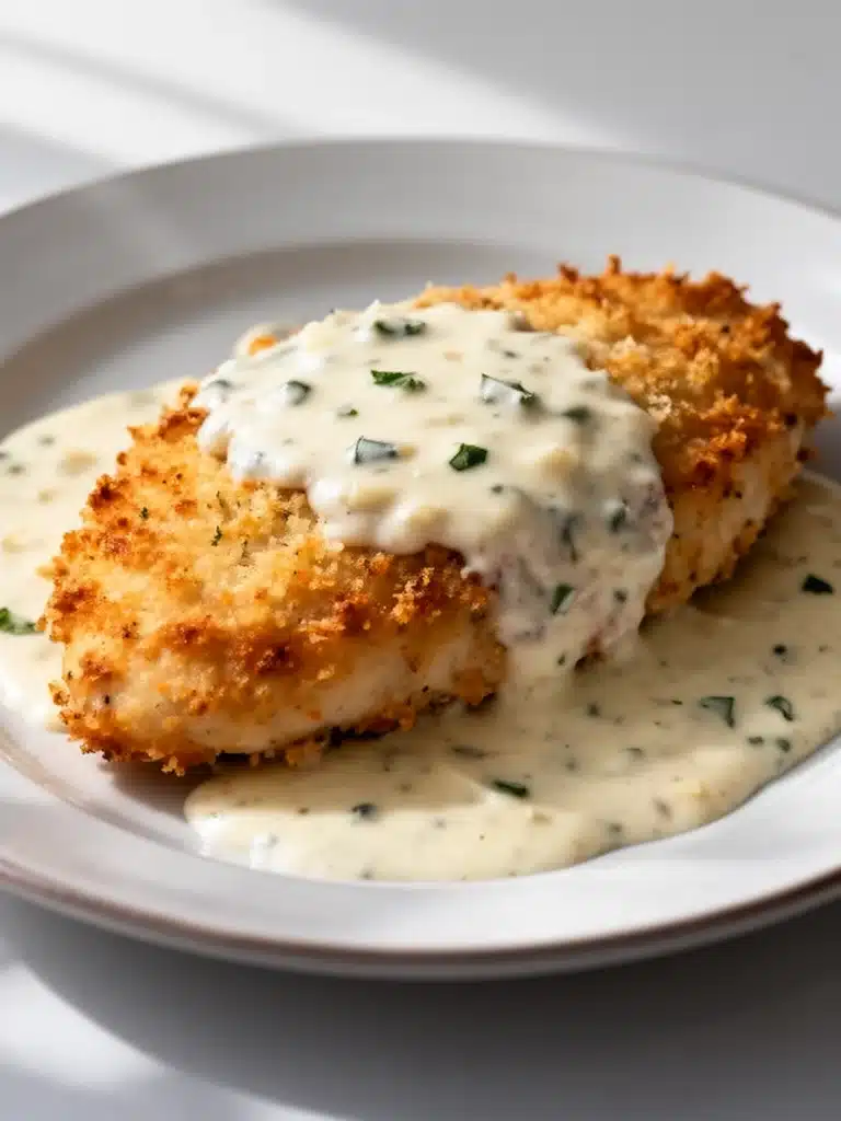 Crispy Parmesan Chicken with Garlic Cream Sauce